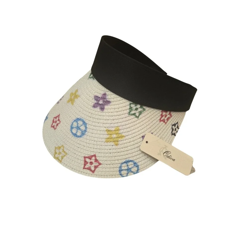Odiva Geometric Pattern Adjustable Visor Hat With Black Trim One Size,‎ NWT